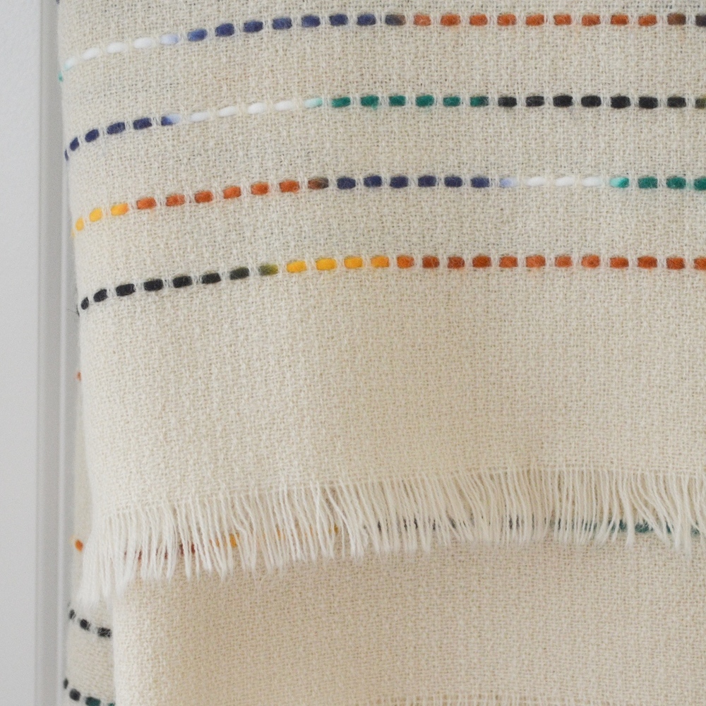 Cream and Multi Color Thread Blanket Scarf - Picture 5 of 5